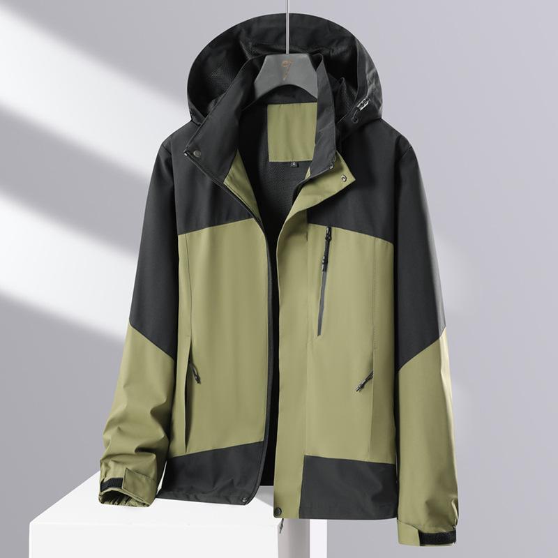 Autumn and Winter New Style Color-blocking and Mesh Outdoor Jacket Single-layer Couple Hooded Single-stroke Casual Loose Mountaineering Jacket