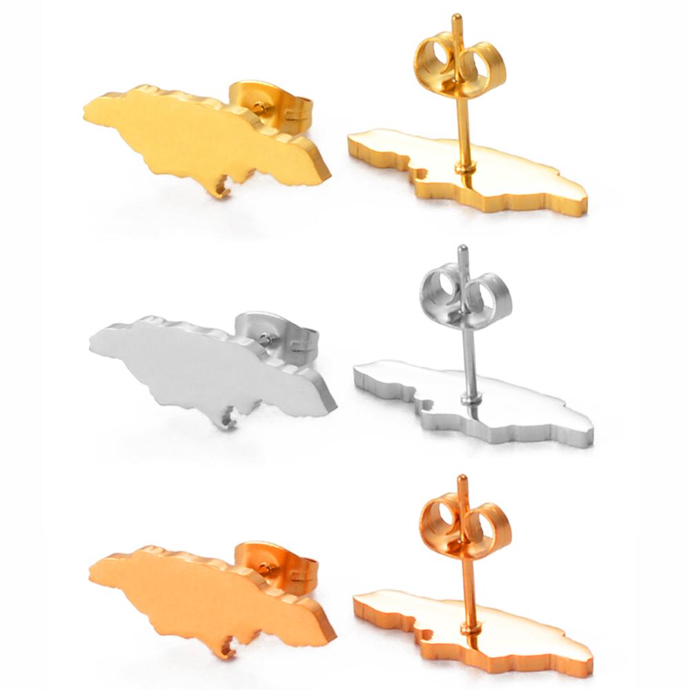 Anniyo Jamaica Map Stud Earrings for Women Girl Gold Color and Stainless Steel Jamaican Jewelry #139721