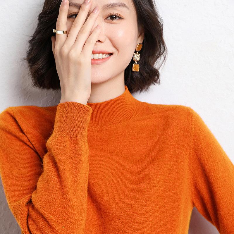 Свитер с высоким воротом, женская однотонная базовая рубашка, осенне-зимний интерьер, белый верх, универсальный свитер-пуловер, вязаный свитер с длинными рукавами