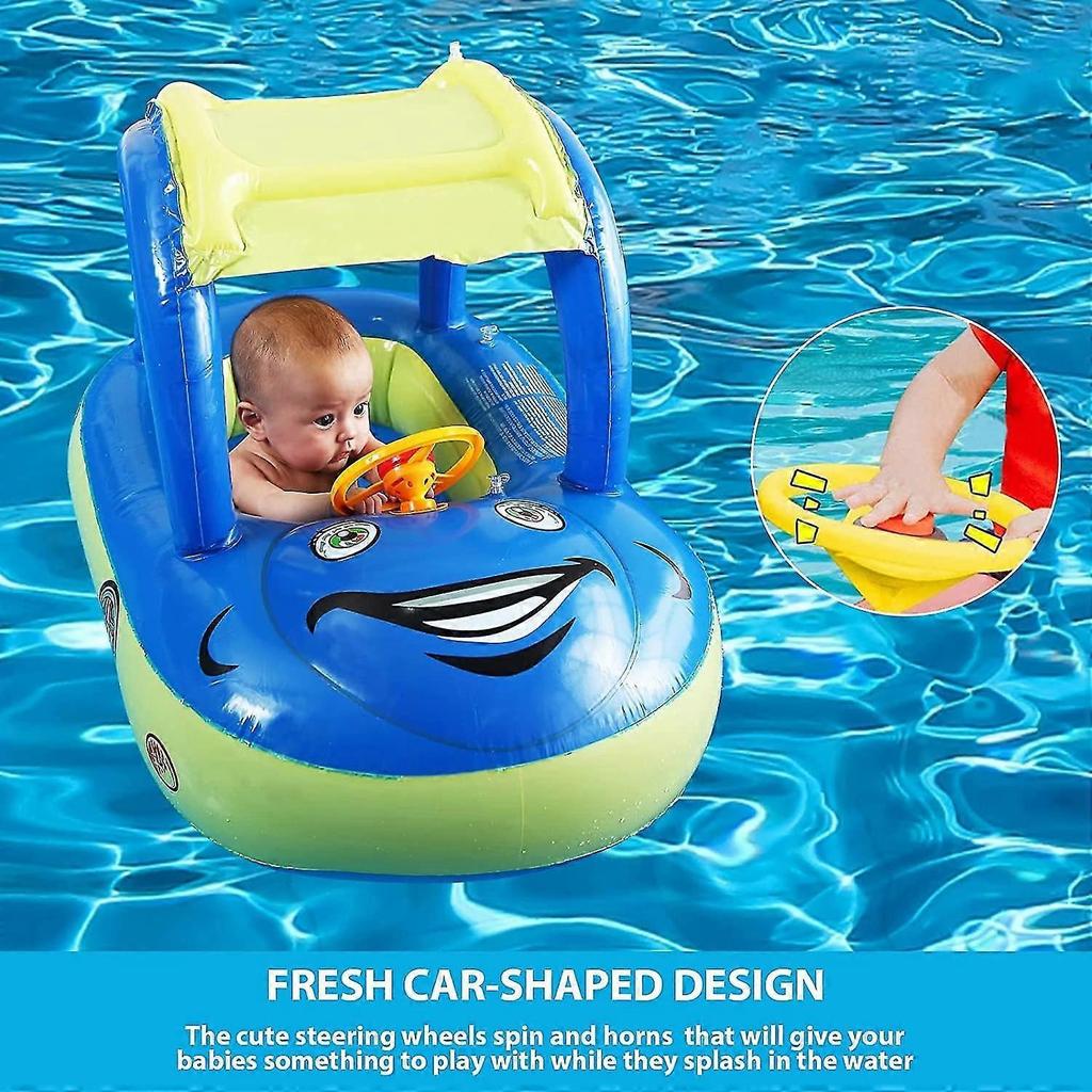 Baby Pool Float with UPF50+ Canopy Car Shaped for Toddlers 6-36 Months