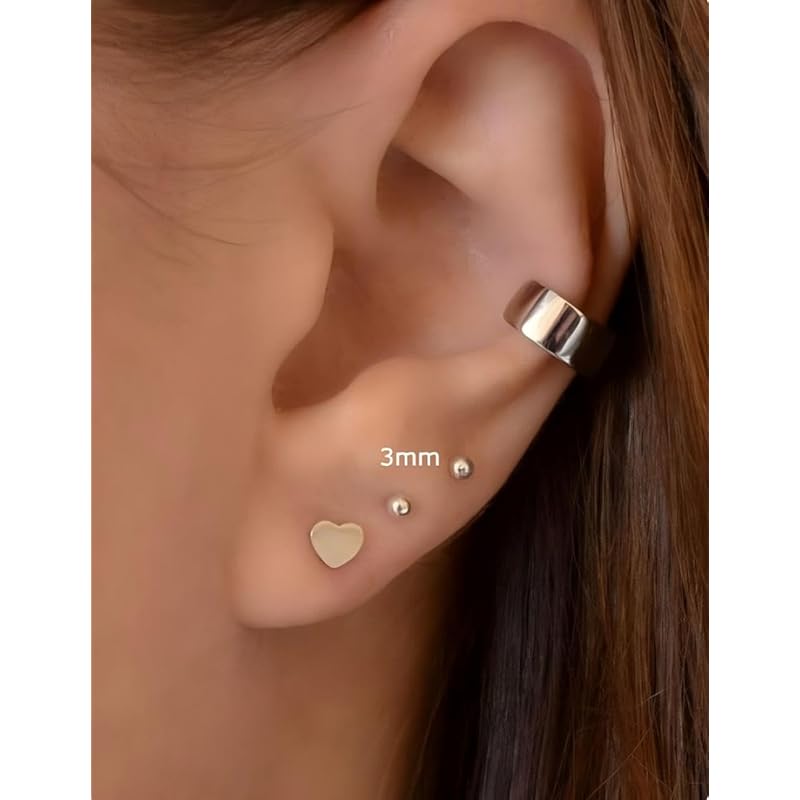 STJARNA Leave It On Earrings Screw Type 3 Pair Set Simple Ball Surgical Stainless Steel Compatible with Metal Allergies Inconspicuous Silver Men's