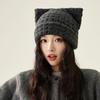 Шерстяная шапка с кошачьими ушками Осень Зима Большая голова Теплая Защита ушей Вязаная шапка