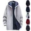 Winter Coat Men's Sweater Knit Sweater Cardigan Men's Hoodie Plus Fleece Thickened Solid Color Casual