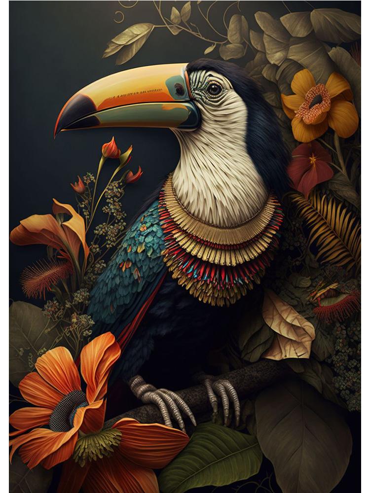 Винтажные животные в джунглях, цветы, холст, картина, печать плакатов, павлин, тукан, попугай, слон, обезьяна, настенная живопись, домашний декор для комнаты