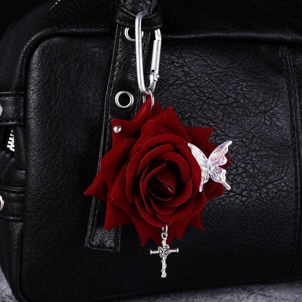 Simulation Flower Rose Keychain Backpack Decoration Colorful Simulation Flower Keyring Handmade Drilling and Puncture