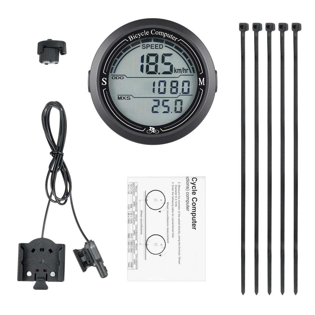 Wired Cycling Computer with Battery Large Screen Display Speedometer, 6-Month Life, Waterproof, Backlight, Speedometer, Odometer, Multi-Function,