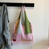Летняя новая вязаная сумка большой вместимости с контрастной цветной вставкой, женская модная сумка через плечо с бахромой