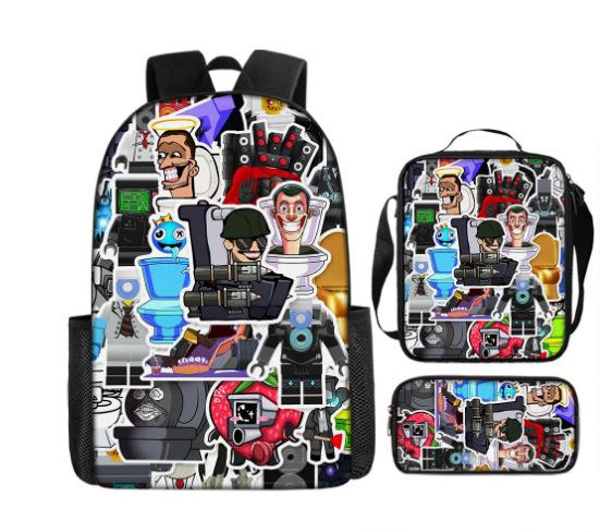 Skibidi toilet man schoolbag titan monitor man backpack satchel pencil case three-piece set