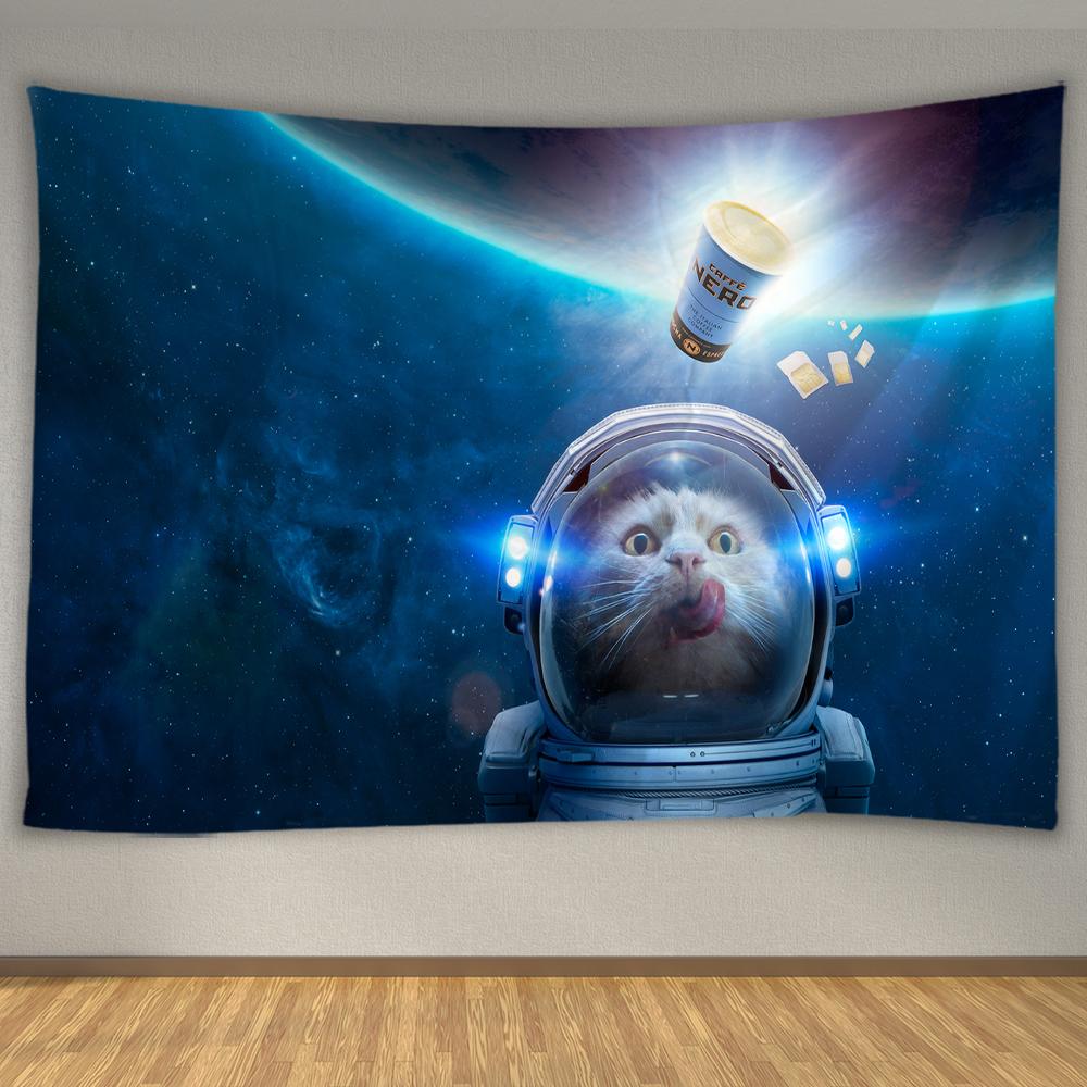 Гобелен для спальни, гостиной, гобелен с принтом кота, кавайный декор для комнаты, настенный гобелен, домашний декор, психоделический гобелен