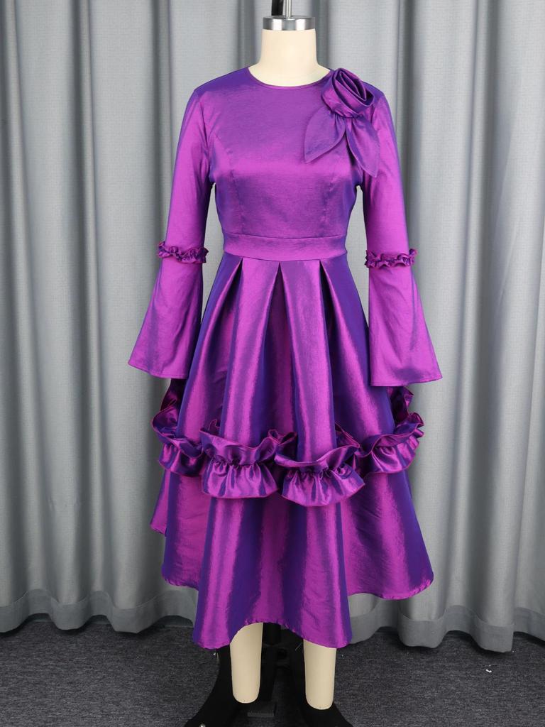 Элегантное женское платье большого размера с 3D-цветами и рукавами-воланами