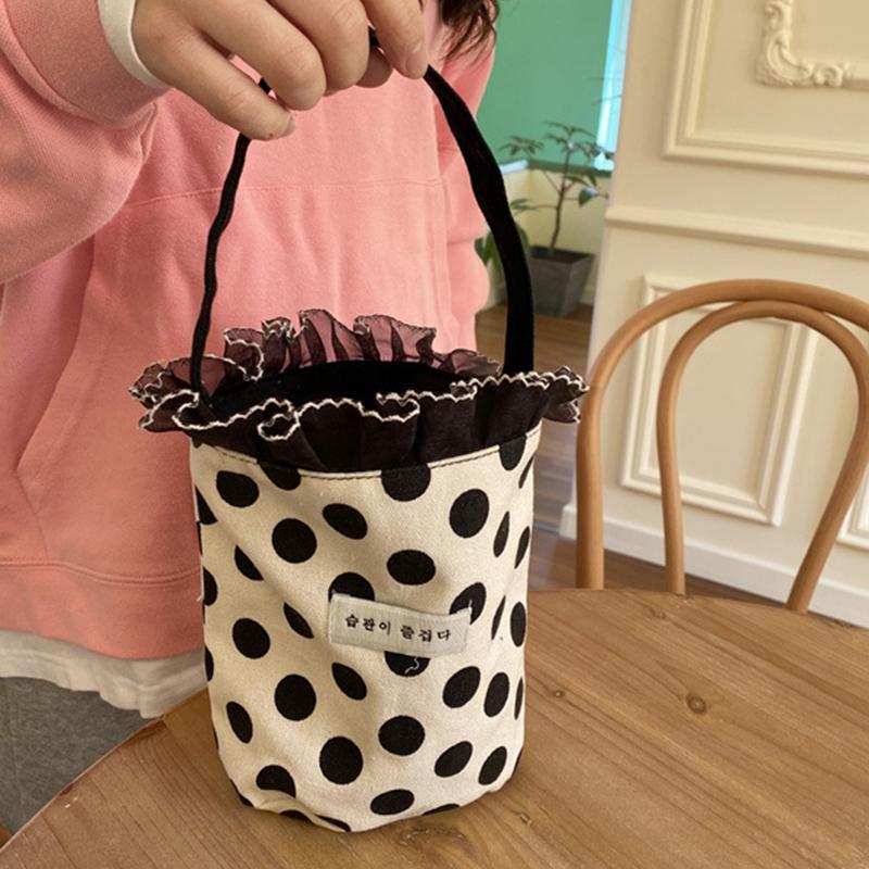 Корейский стиль кружева холст сумка милый сладкий темперамент сумки-ведра портативный пикник сумка для женщин девочек студент ланч сумка