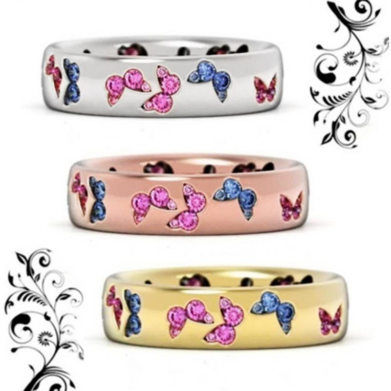 Изысканное кольцо женское кольцо с цирконом многоцветное полное кольцо с узором бабочки простое кольцо ювелирное изделие