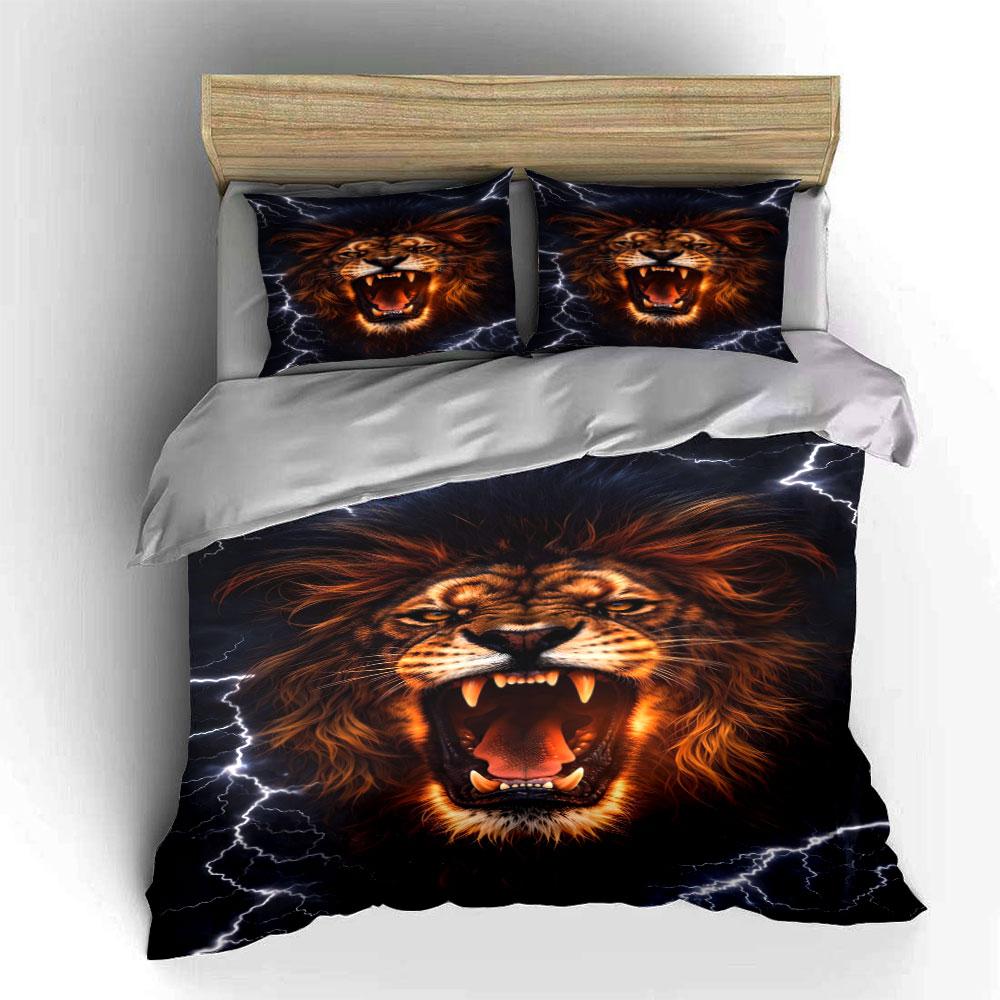 Roaring lion with lightning. Bedding sets Duvet cover sets Duvet covers Pillowcases(1*Duvet Cover 2*Pillowcases without duvet insert)