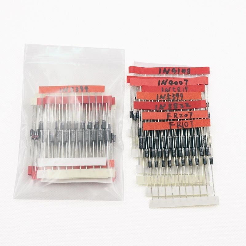 100Pcs Through Hole Diode Assortment Set 1N4148 1N4007 FR107 1N5408 1N5822 for Hobbyist Electronic Practice