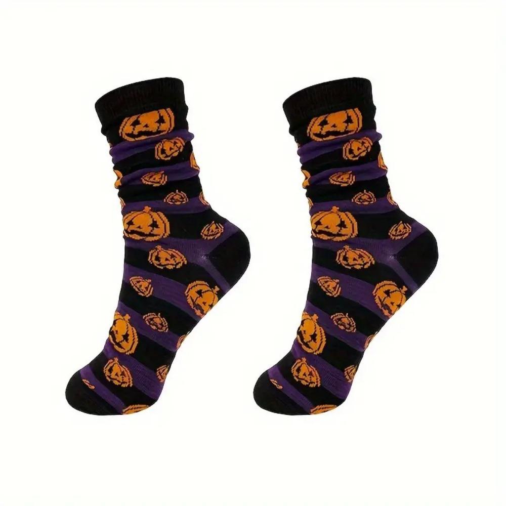 2pairs Cartoon Bat Pumpkin Pattern Unisex Socks Funny Costume Accessories Crew Socks  for Men Women
