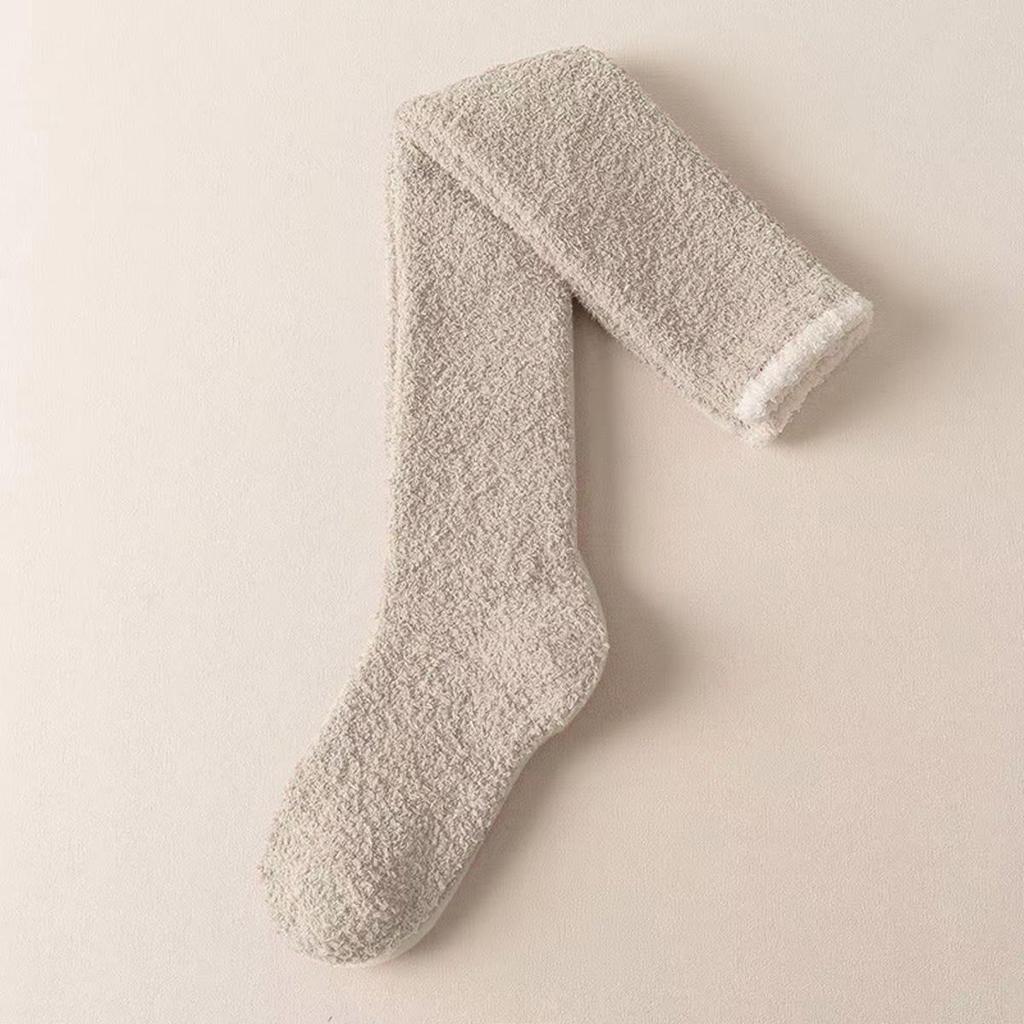 1 пара женских теплых плюшевых чулок до бедра, зимние чулки выше колена из кораллового флиса, длинные носки для дома, сна, пола, однотонные