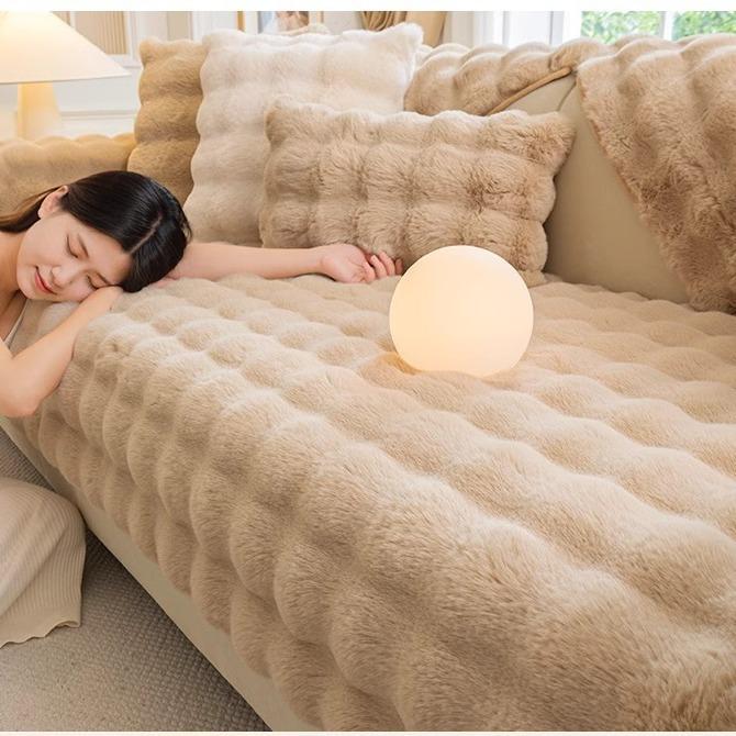Thicken Imitation Rabbit Fur Recliner Sofa Cover Sofa Protective Blanket Non-slip Armchair Covers Plush Living Room Home Decor