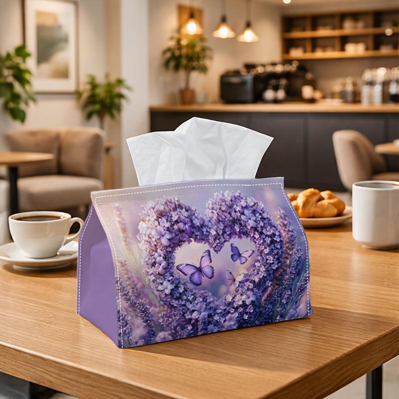 1pc Romantic Lavender Tissue Holder- Purple Floral Heart Butterfly, Sturdy Napkin Organizer for Vehicle, Kitchen, Dining, Home Decoration- Decorative