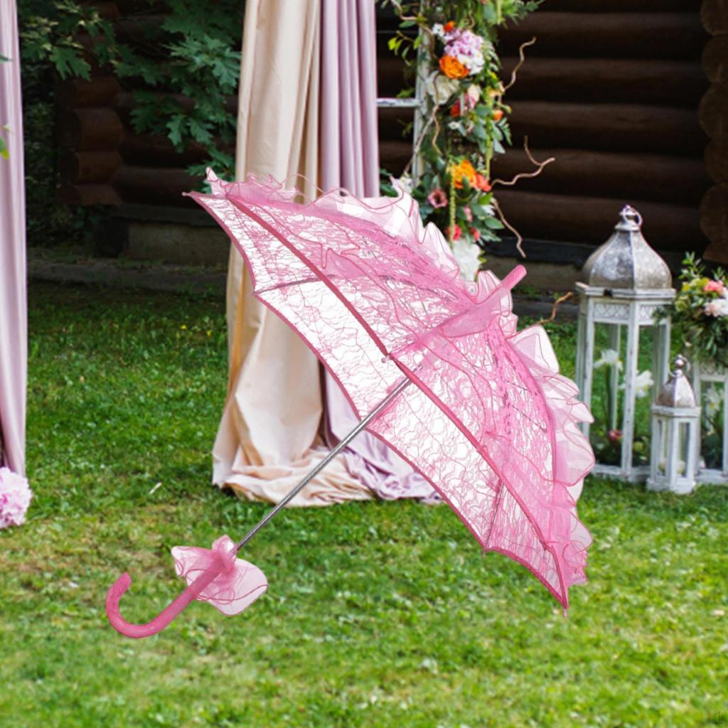 Foldable Lace Parasol for Little Girls Elegant 55cm Handle Tea Party Decoration