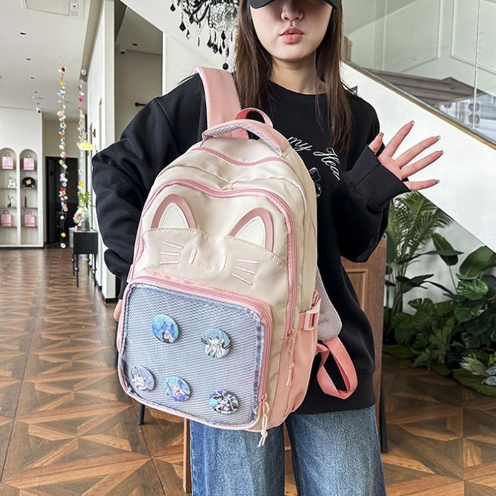 Large Capacity Cartoon Ita Bag Embroidery Student School Bag Transparent Pocket Itabag  Woman