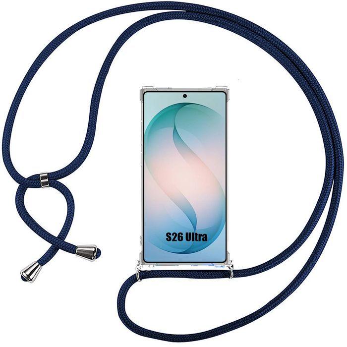 Coque pour Samsung Galaxy S26 Ultra, Protection Silicone Antichoc avec Bandoulière Bleu Marine