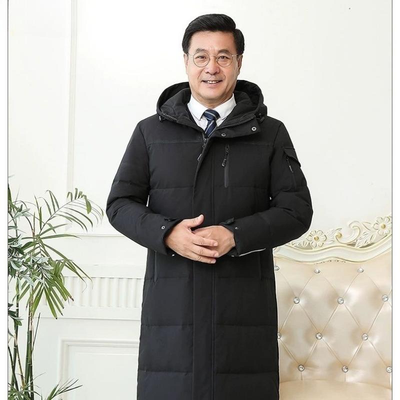 Мужская куртка-пуховик для людей среднего и пожилого возраста, толстое длинное теплое зимнее пальто средней длины