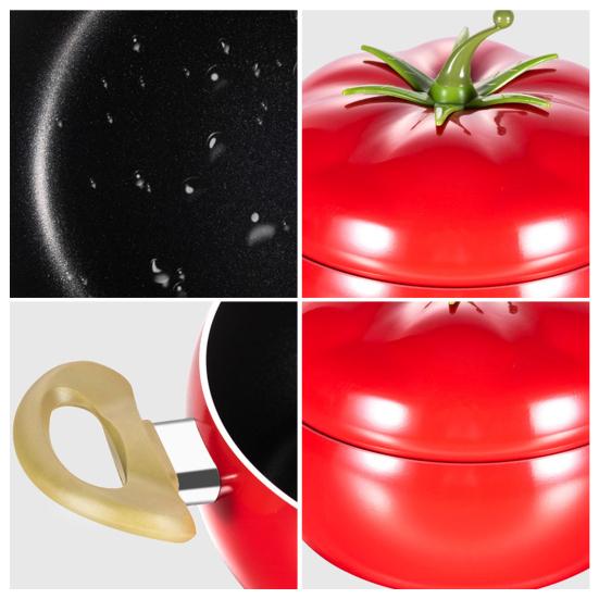 Nonstick Soup Pot Milk Pot Pasta Can Tomato-Shaped Cocotte Cooking Pot for Stewing Frying And Poaching Cute Vegetable Shape Electric Stove Pan
