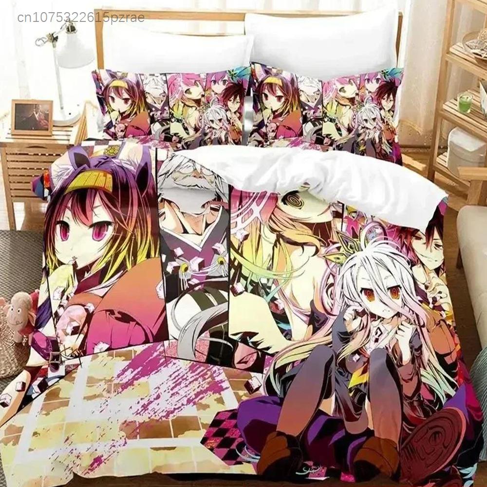 Верхний 3D Аниме No Game No Life Комплект постельного белья Печатный комплект с наволочкой Пододеяльник Мягкое постельное белье размера Queen King Домашнее