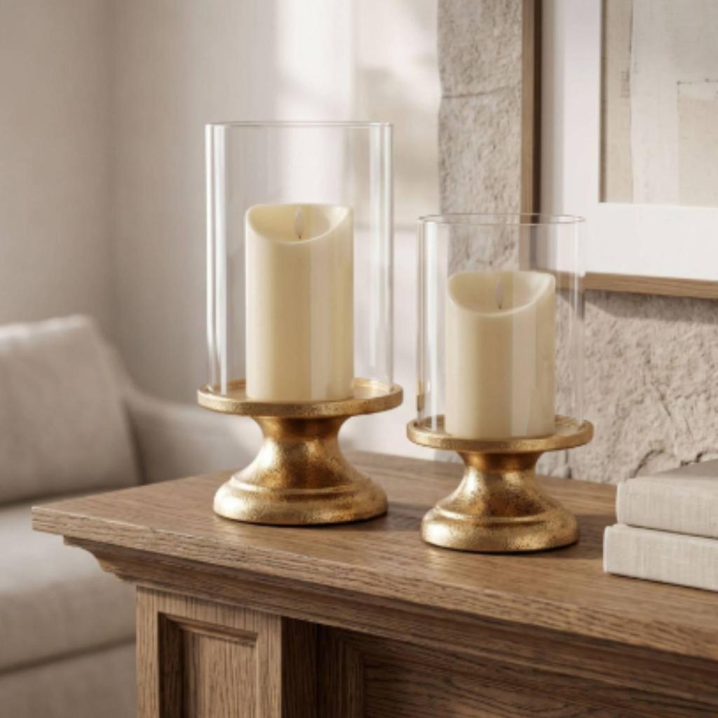Pedestal Glass Candle Holder with Shade Stable for Reception Tables, Entryways