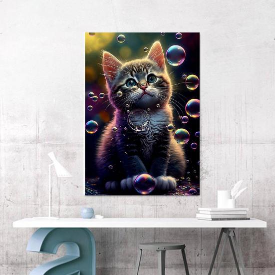 1 Set Cat Rhinestone Painting with Canvas Drill Tools Animal 5D Full Drill DIY Crafts Rhinestone Art Drawing Decoration Kit Beginners Adults Kids Gift