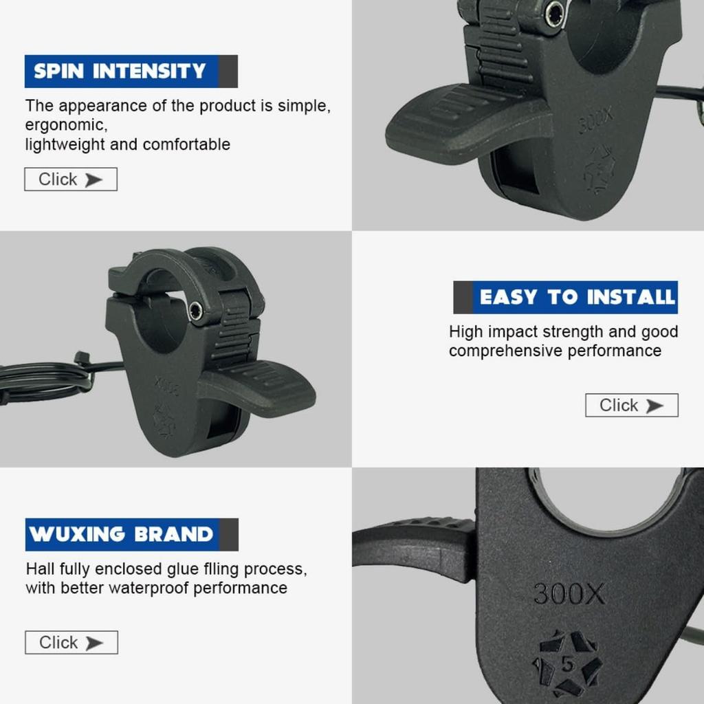 Ebike Thumb Throttle, 12V 24V 36V 48V 60V 72V 3 Pin SM Plug Ebike Throttle for 22mm Handlebars, 300X Left and Right Speed Accelerator, Electric