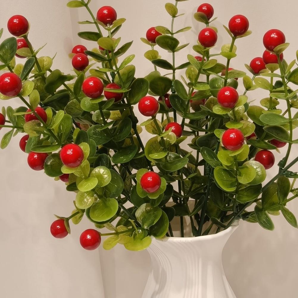 Green Artificial Eucalyptus with Red Berries 35.5cm for For wedding Decoration Photography Prop Home Event Table Accent