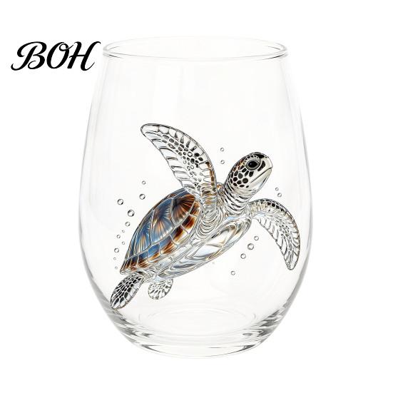 Stylish Nautical Themed Cup Marine Animal Theme Clear Glass Tumbler, Handcrafted Painted Glassware, Elegant Celebration Gift Creative Unique Drinking