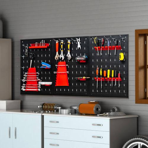 TANGKULA 28-Piece Tool Storage Case, Wall-Mounted Tool Box with Hooks, Ideal for Tool Storage and Small Item Storage In Factory Workshops