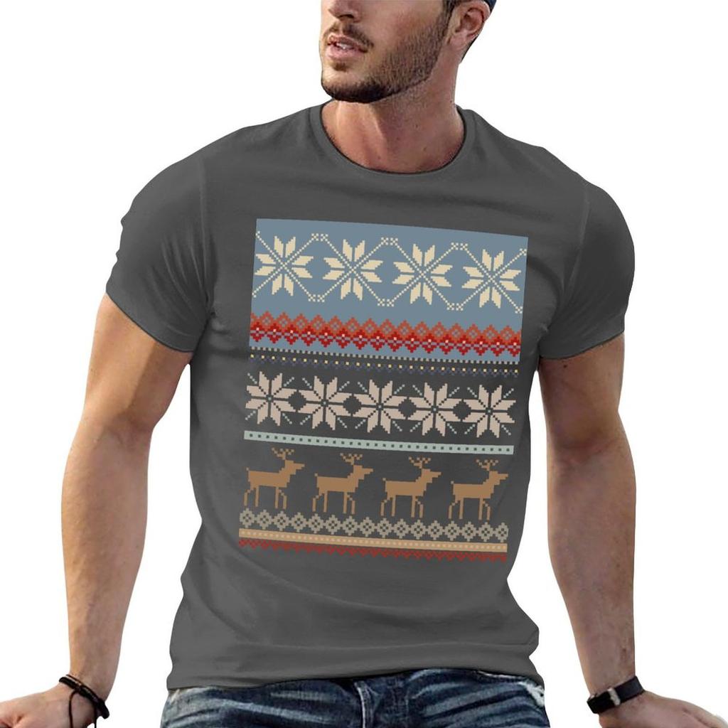 Модная повседневная футболка с узором Fair Isle, топ с коротким рукавом