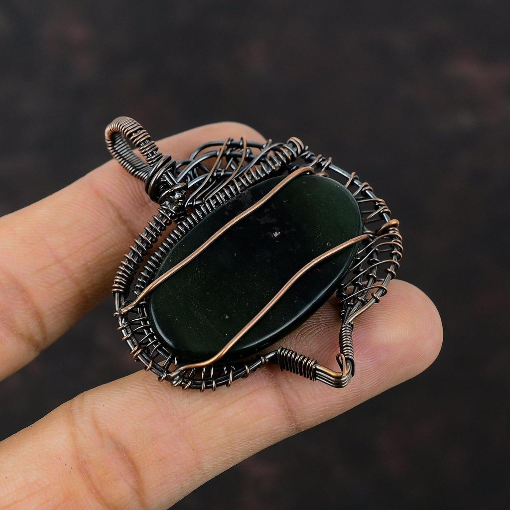 Подвеска из вазонита, подвеска из медной проволоки, подвеска из драгоценного камня ручной работы, ювелирные изделия из натурального вазонита, потрясающий кулон, подарок для него, ювелирные изделия из меди