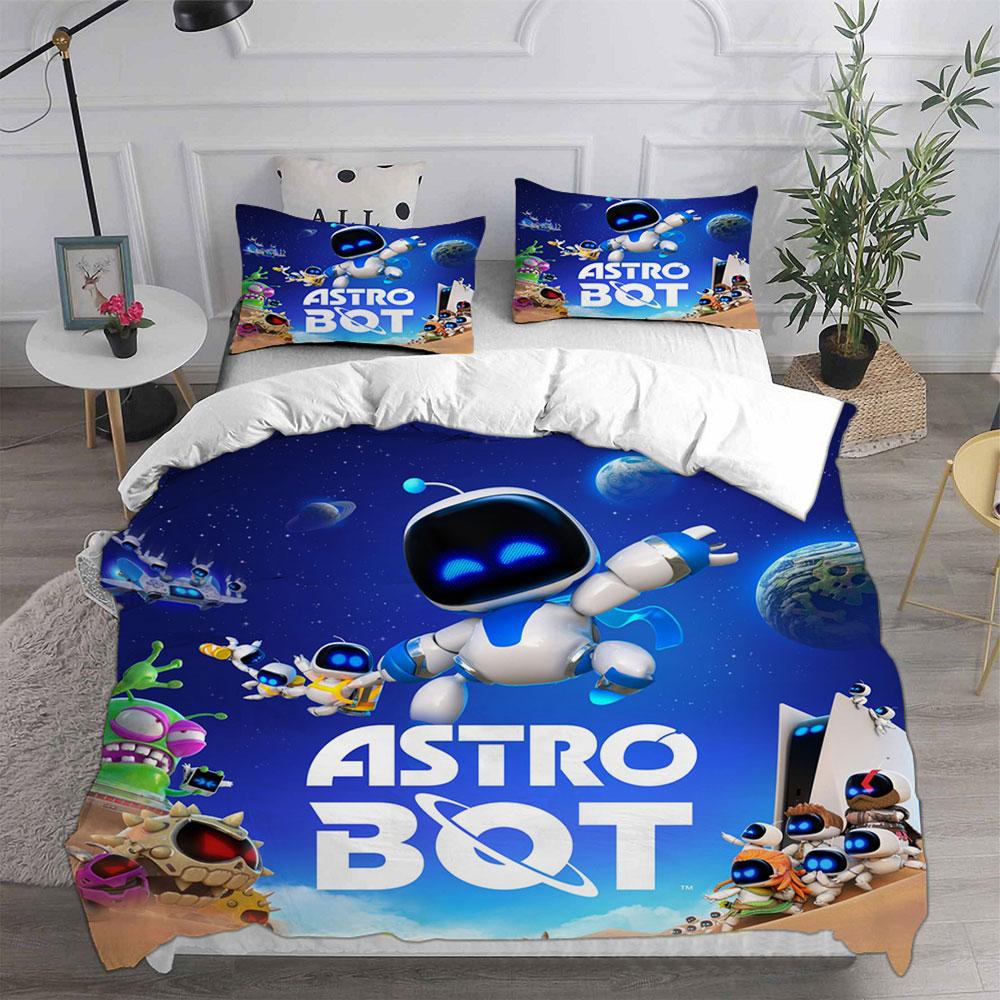 Игривый постельный комплект Astro Bot с красочными персонажами и цветочной графикой для детей и взрослых