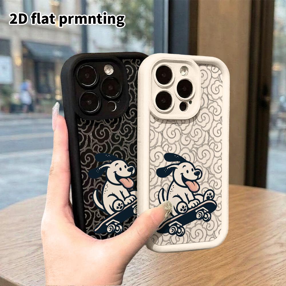 Чехол для телефона: 2D плоский дизайн, подходящий для защитного чехла iPhone 18 17 16 15 14 13 Pro, унисекс, щенок-скейтбордист, рождественский и Хэллоуинский подарок