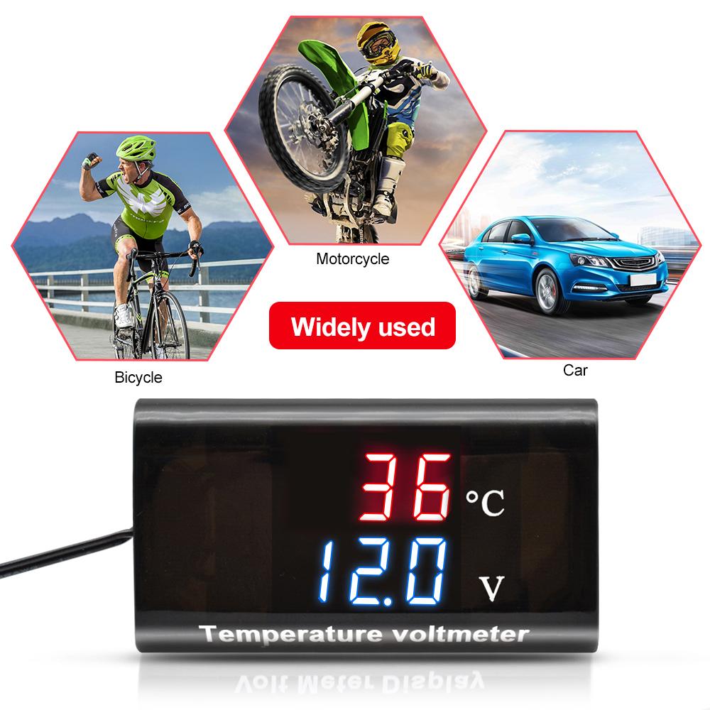 DC 12V 0,28 дюйма Двойной дисплей Светодиодный Цифровой Датчик Температуры Вольтметр Термометр Измеритель Напряжения Тестер Для Автомобиля Мотоцикла