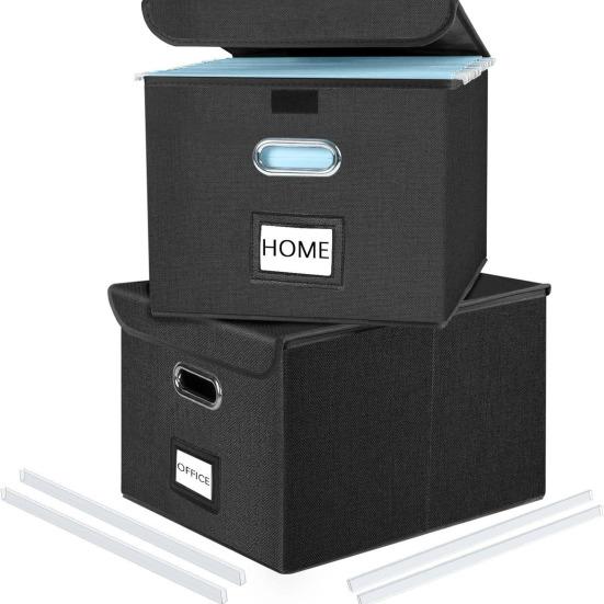 File Storage Box with Lid Hanging Office Document Organizer Metal Handle Legal Letter Size Foldable File Storage Bin