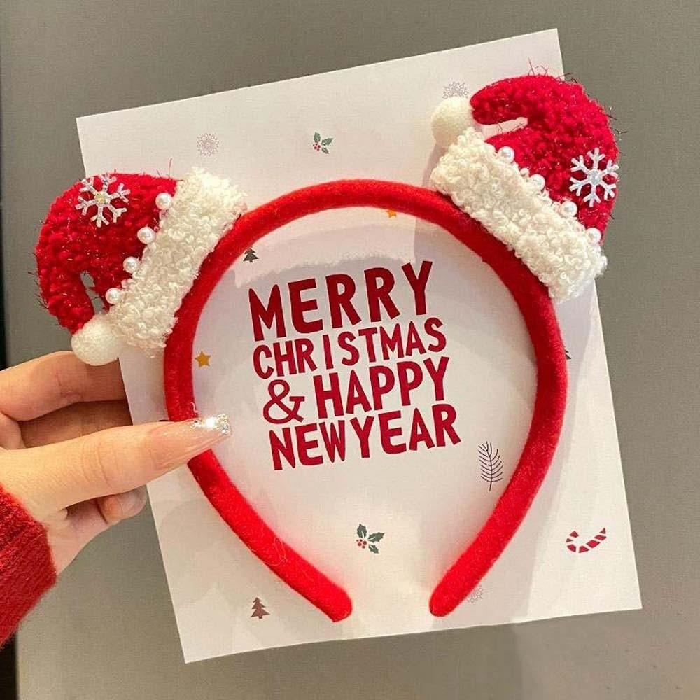 Shiny Sequin Santa Hat Hairband Bright Red Xmas Tree Headpiece Sequin Hair Hoop Family Matching