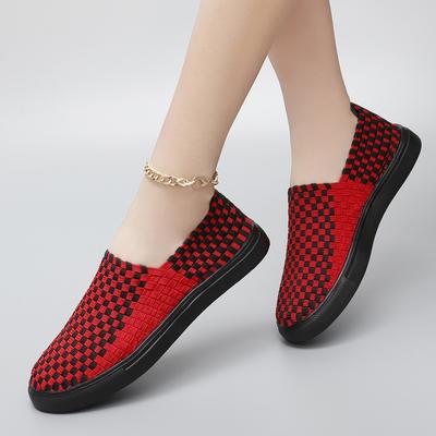 Женские плетеные кроссовки женские прогулочные туфли повседневные вулканизированные женские модные трикотажные плоские женские туфли без застежек удобные женские большие размеры
