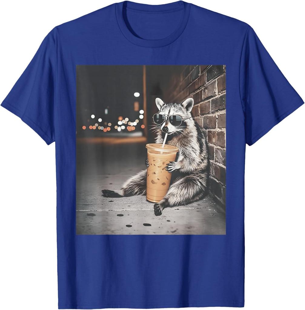 Funny Raccoon Drinking Coffee Funny Animal Unisex T-Shirt
