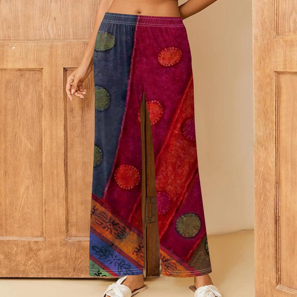 Женские повседневные брюки прямого кроя с эластичным поясом и принтом