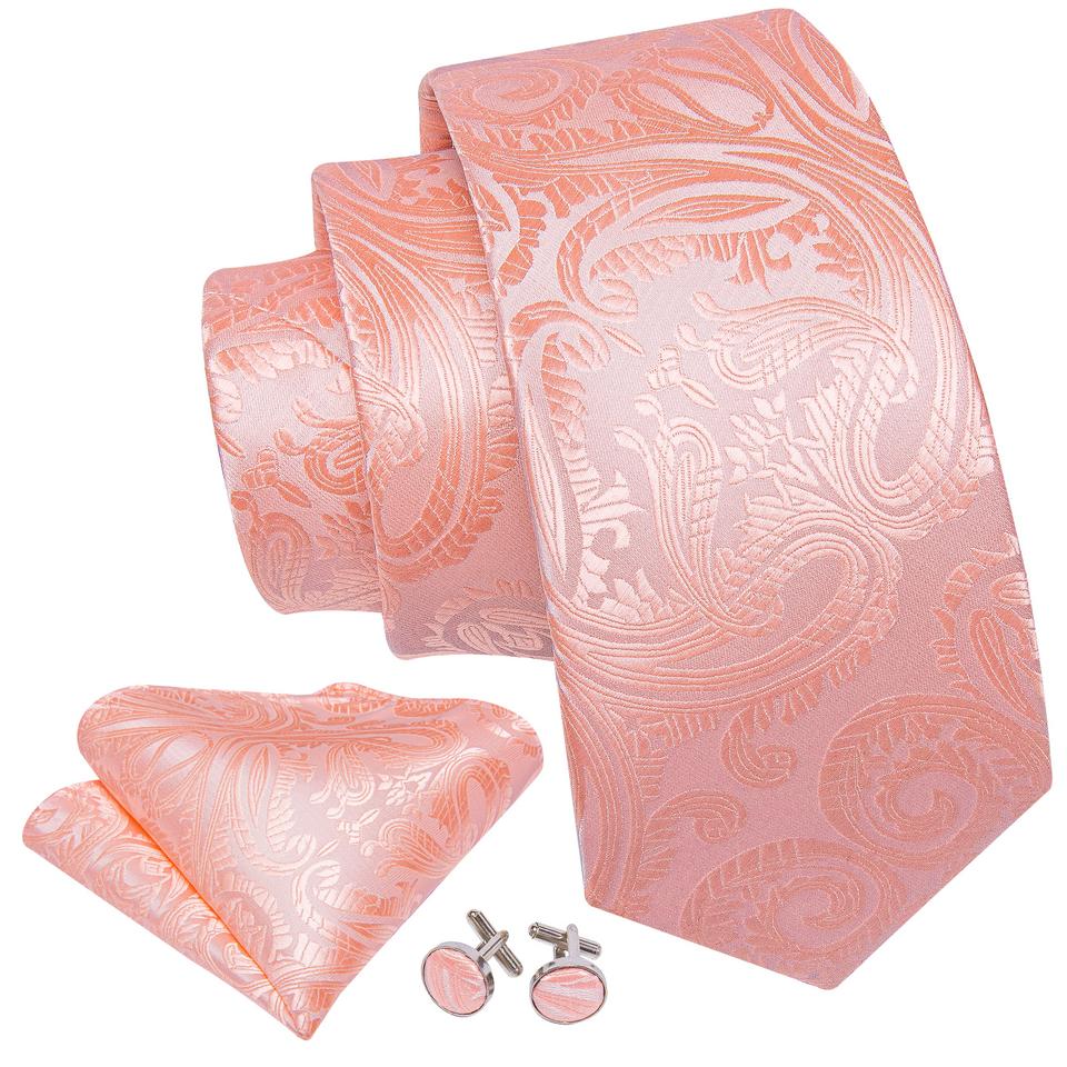 Barry.Wang Paisley Tie with Brooch for Men Wedding Formal Silk Necktie Hanky Cufflink Set