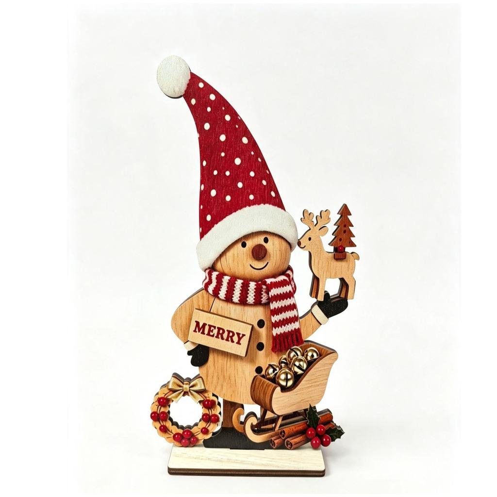 Santa Reindeer Desktop Ornament Wooden Christmas Houses Village Tabletop Decoration For Home Xmas 2026 2027 New Year Party Decor