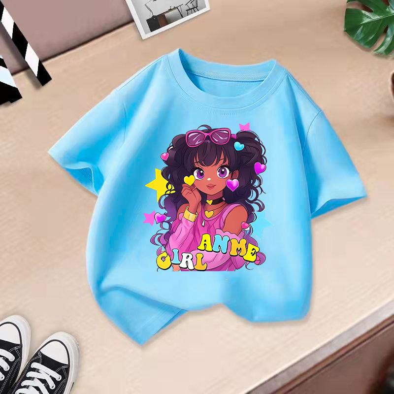 Детская футболка Cool Girl с принтом Детская 100% хлопок Топы Круглый вырез Короткий рукав Детская 2-13 лет Футболка