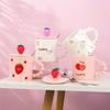 Cute Ceramic Mug with Lid Spoon Small Fresh Water Cup Souvenir Home Coffee Cup Strawberry Couple Cup