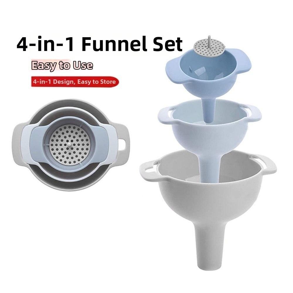 Multifunctional Funnel Set 4 in 1 Kitchen Pouring Tool Filter Funnel Kitchen Funnel Household Use