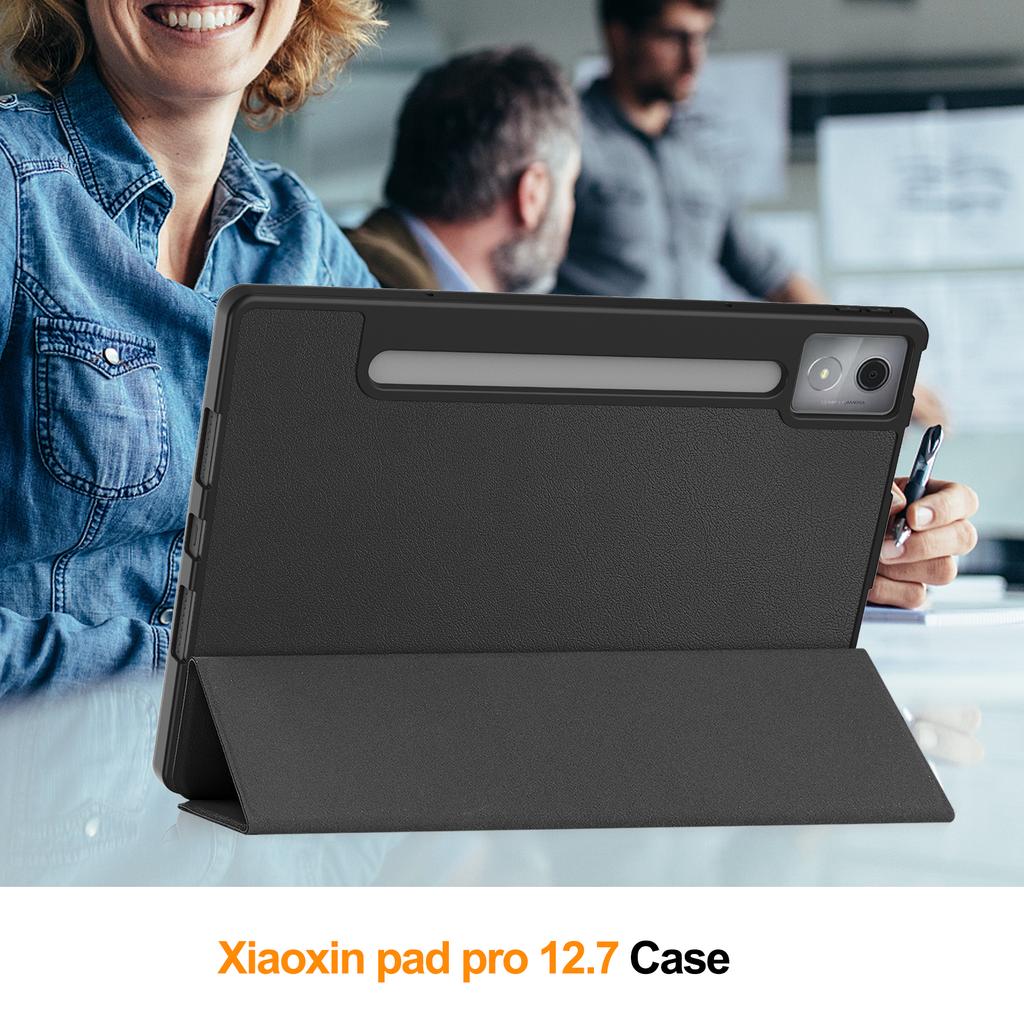 Для Lenovo Xiaoxin Pad Pro 12.7 (2025) Подставка Чехол Амортизирующий Кожаный Чехол для Планшета со Слотом для Ручки